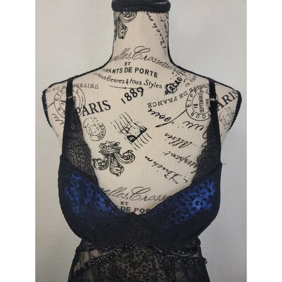 Rampage Chemise Dress 3Sz Small Mesh Lace Overlaid Fairy Black Leopard Blings - Picture 4 of 9